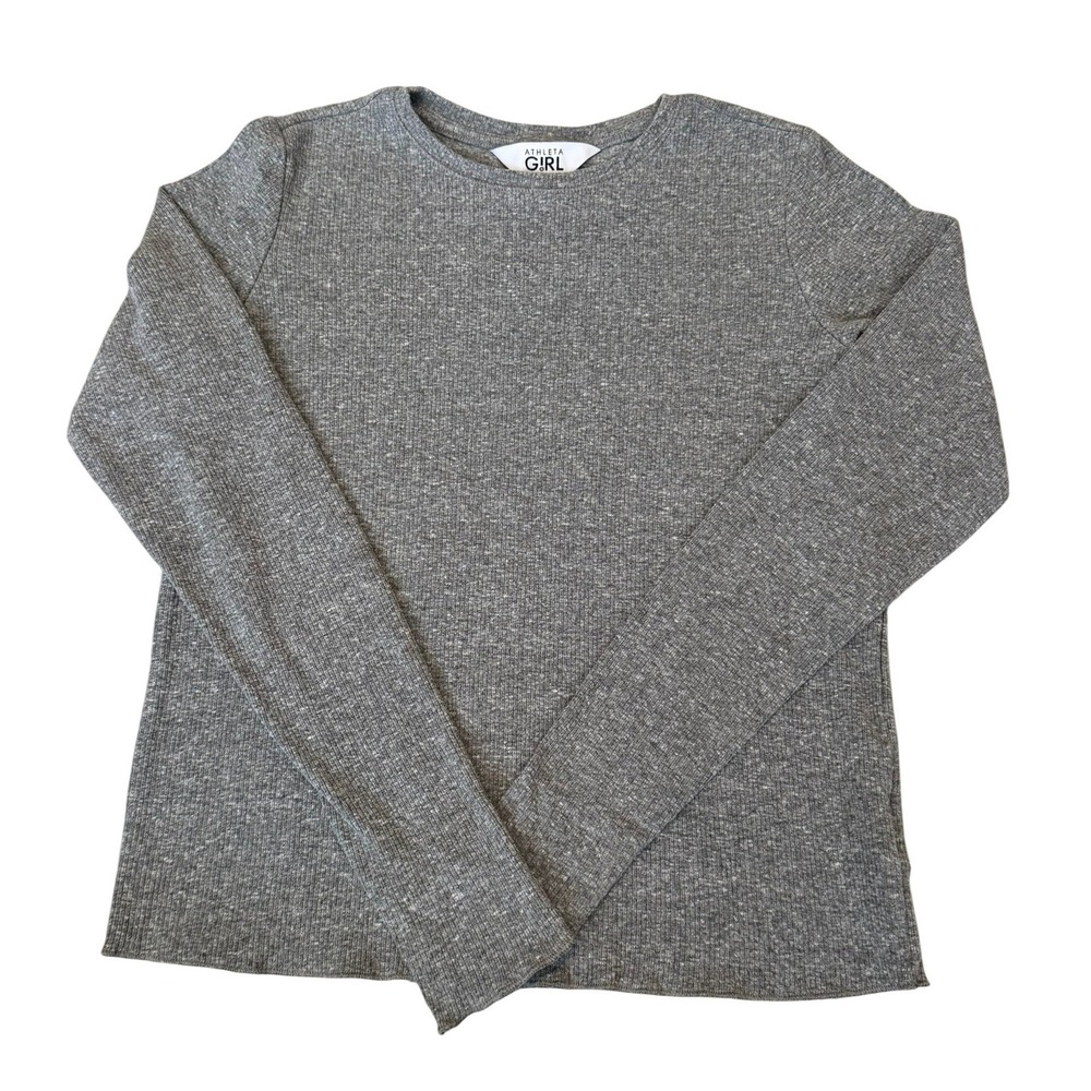 Athleta Girl Heather Grey Long Sleeve Performance Ribbed TShirt Girls Size S (7)